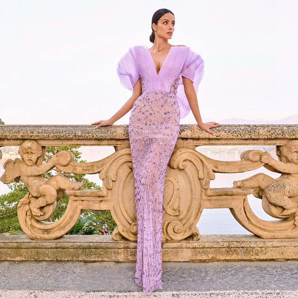 Luxury Dubai Lilac Long Evening Dress for Women Wedding Party SS327