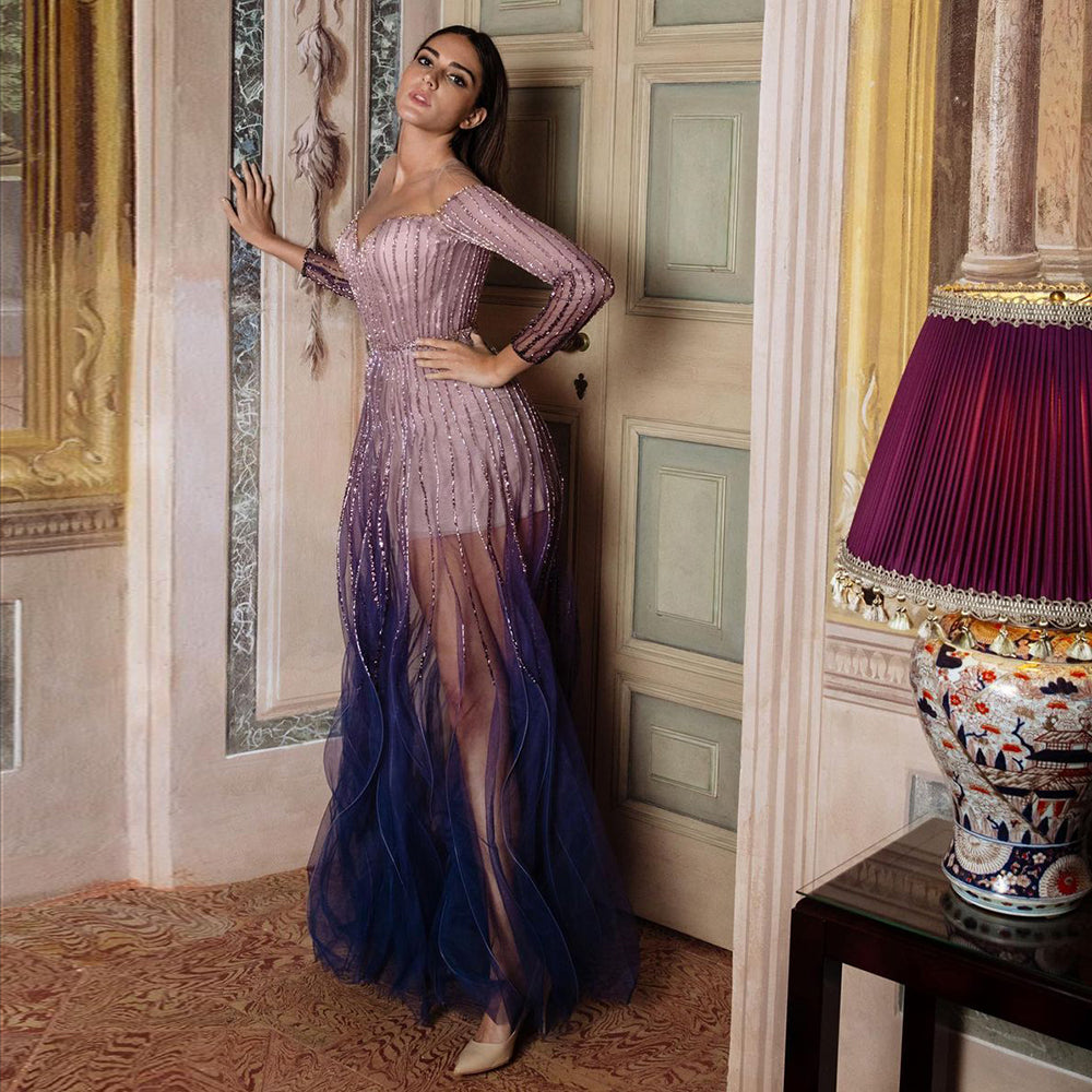 Luxury Dubai Mermaid Evening Dress for Wedding Elegant Long Sleeve SS328