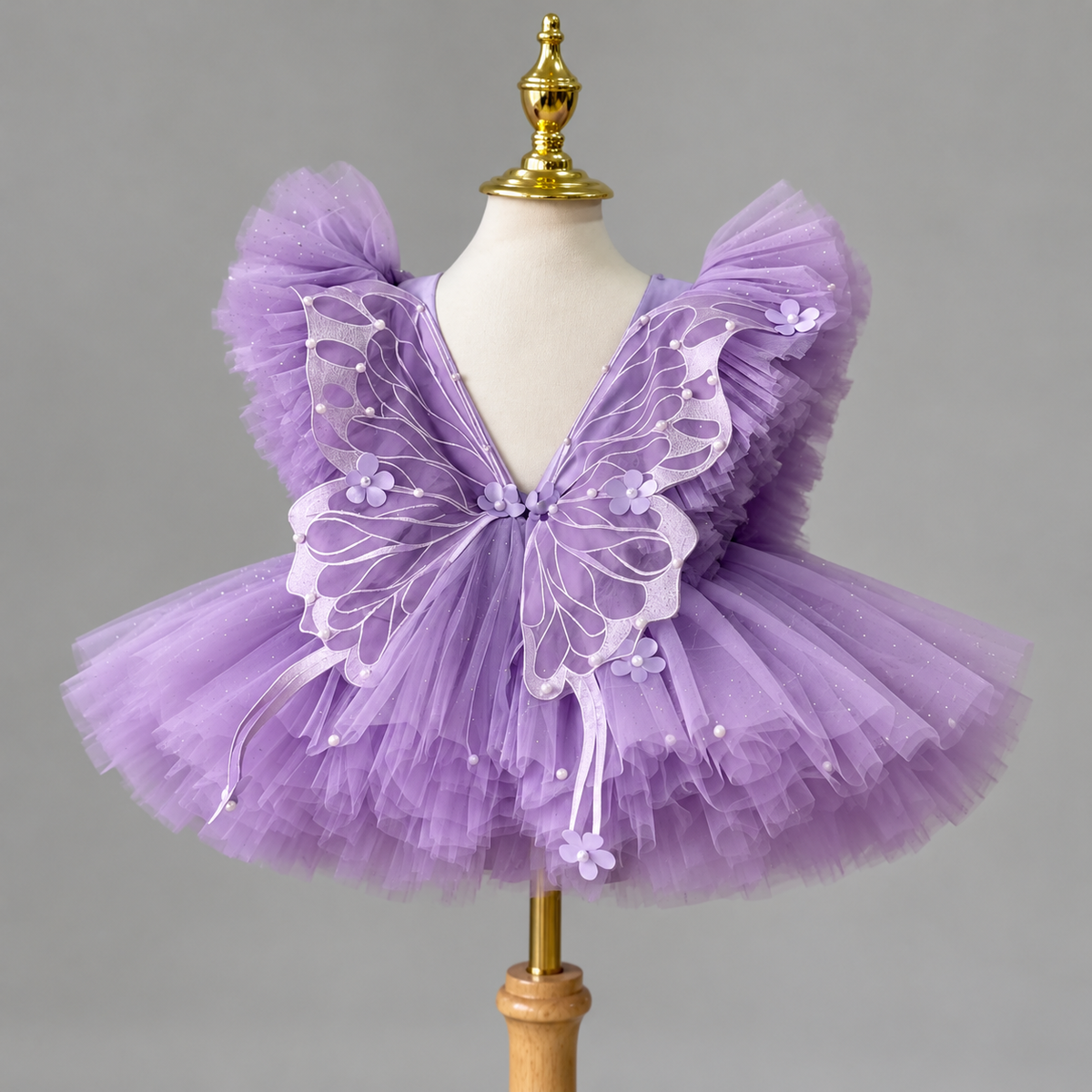 Purple Butterfly Pearl Flower Girl Dress C005