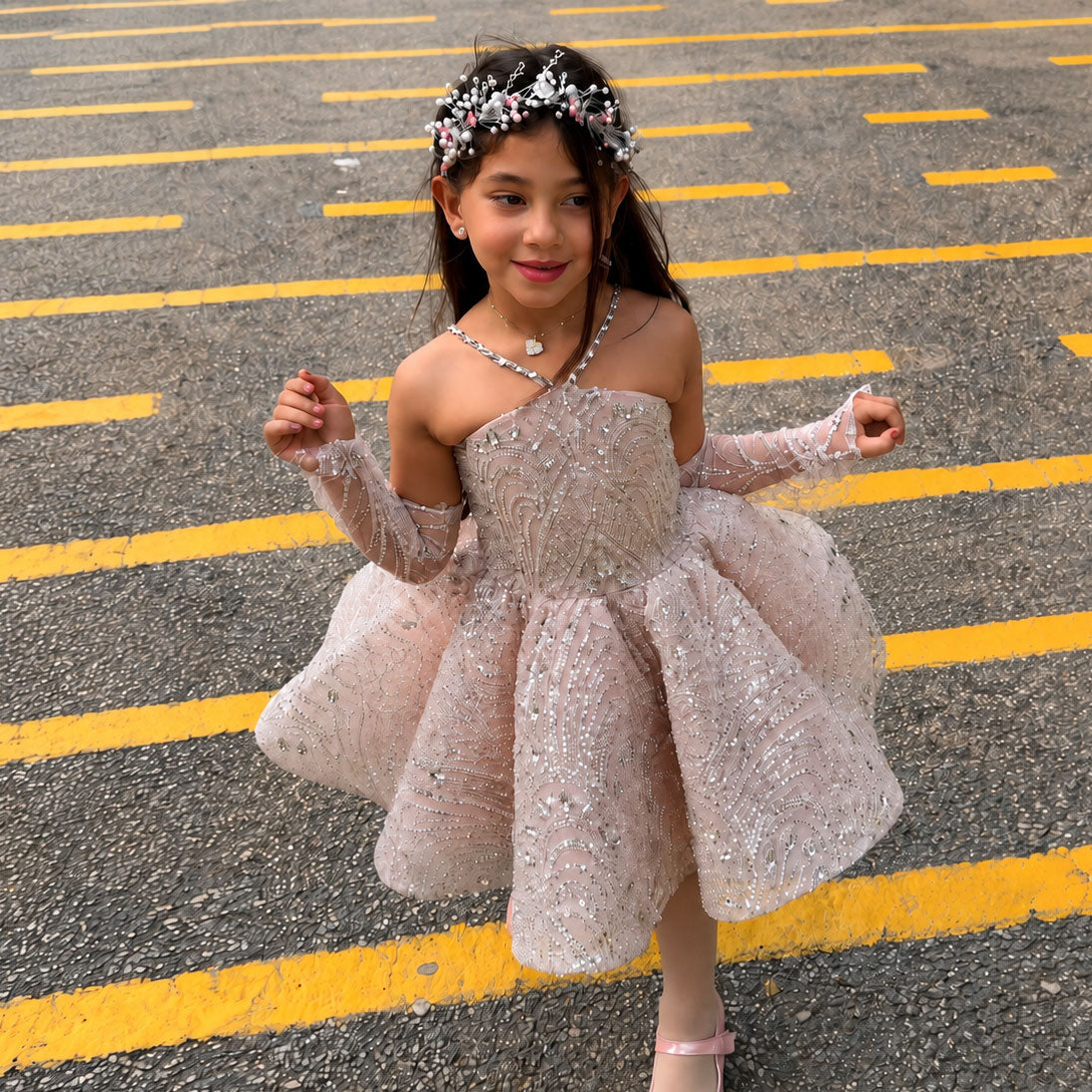 Pink Sparkly Girls Evening Dress C014