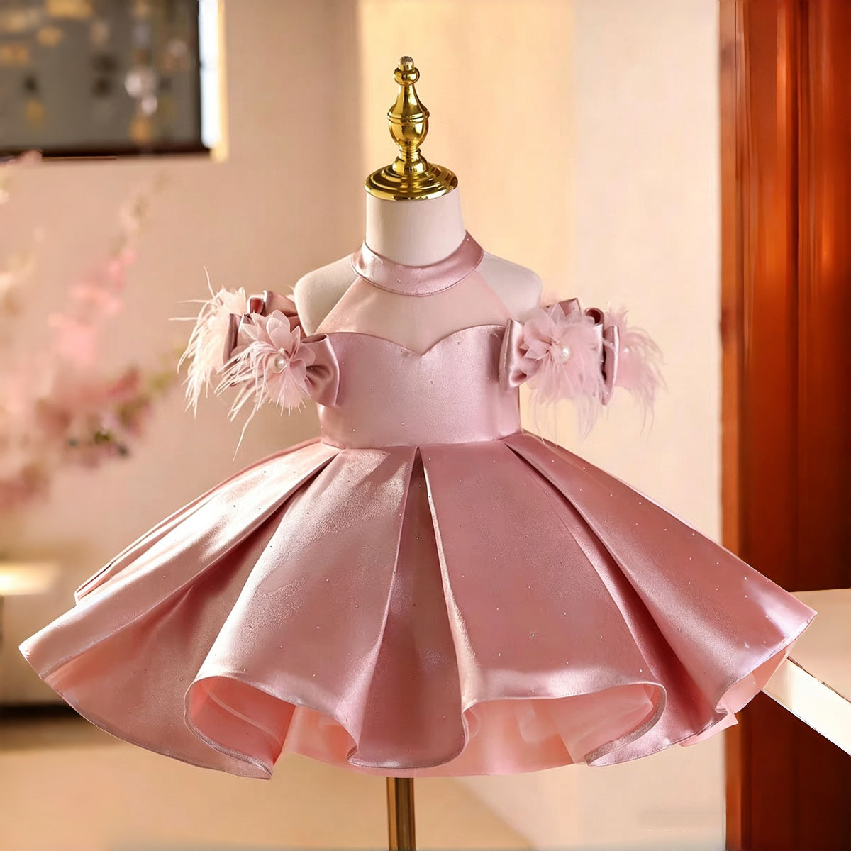 Pink Flower Girl Dress for Girls Sparkle Bow Girls Dress Party Dress for Birthday D263