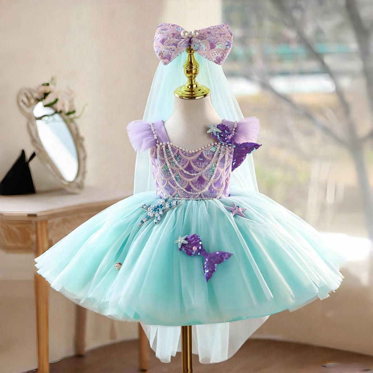 Dreamy Flower Girl Dress for Girls Mermaid Sequin Tulle Dress for Party J891