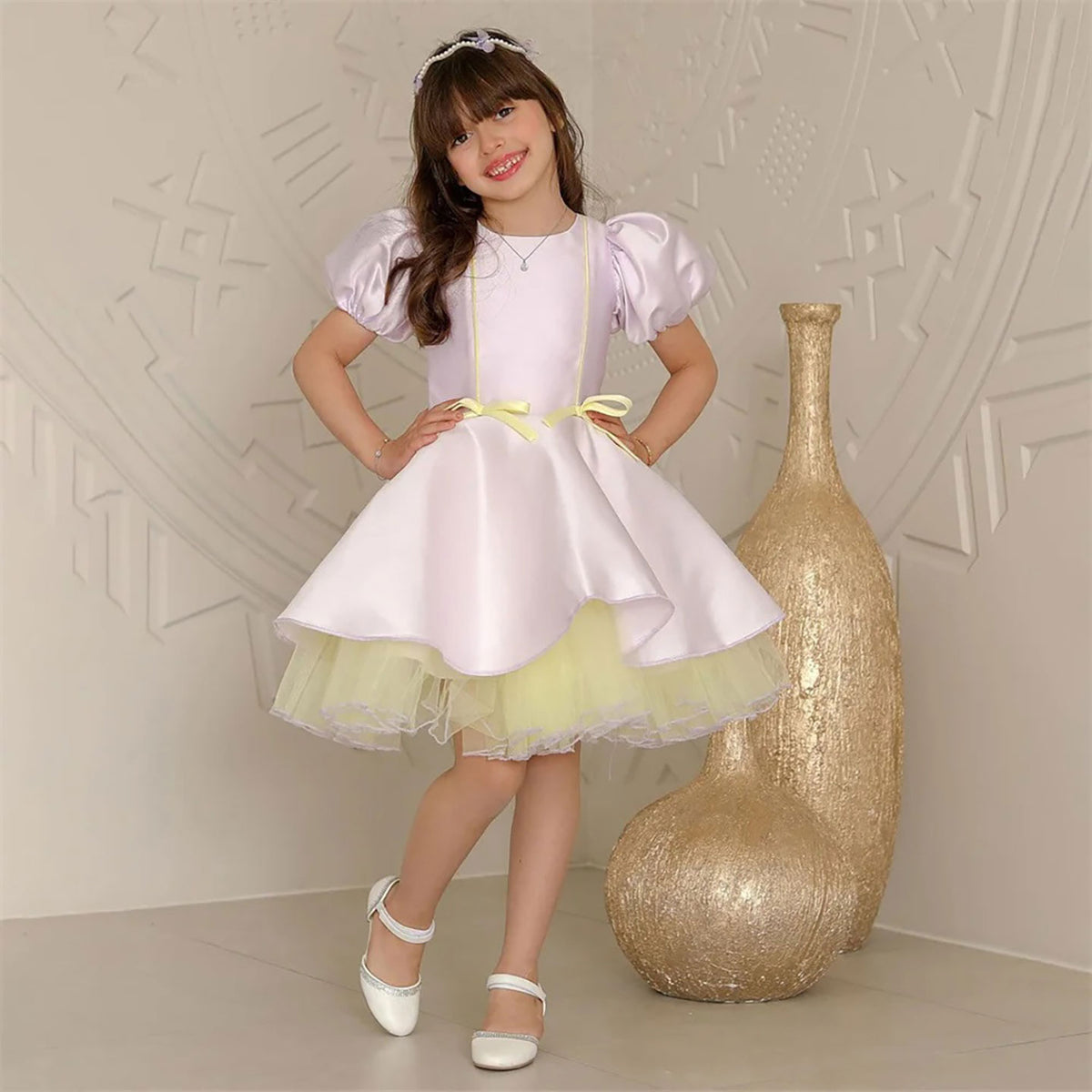 Stunning Flower Girl Dress for Girls Satin Party Dress for Birthday M056