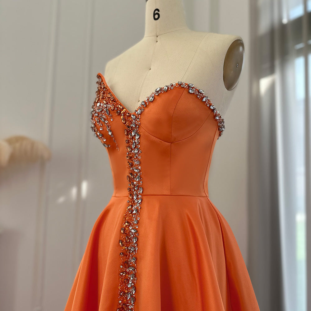 Arab Dubai Elegant Crystal Black Strapless Evening Dresses Side Slit SS364