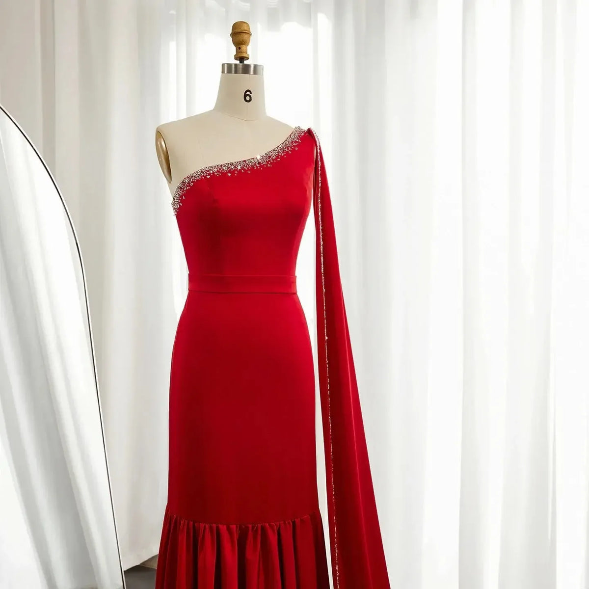 Arabic Burgundy One Shoulder Evening Dress with Cape Sleeve Women for Wedding Luxury Dubai Formal Party Gowns SS384