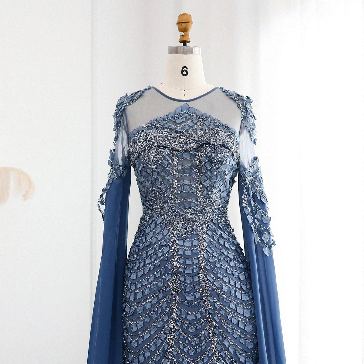 Arabic Orange Brown Mermaid Evening Dress with Cape Sleeves SS002
