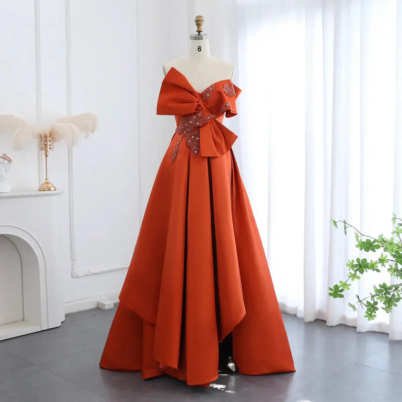 Arabic Orange Satin Dubai Evening Dress SS338