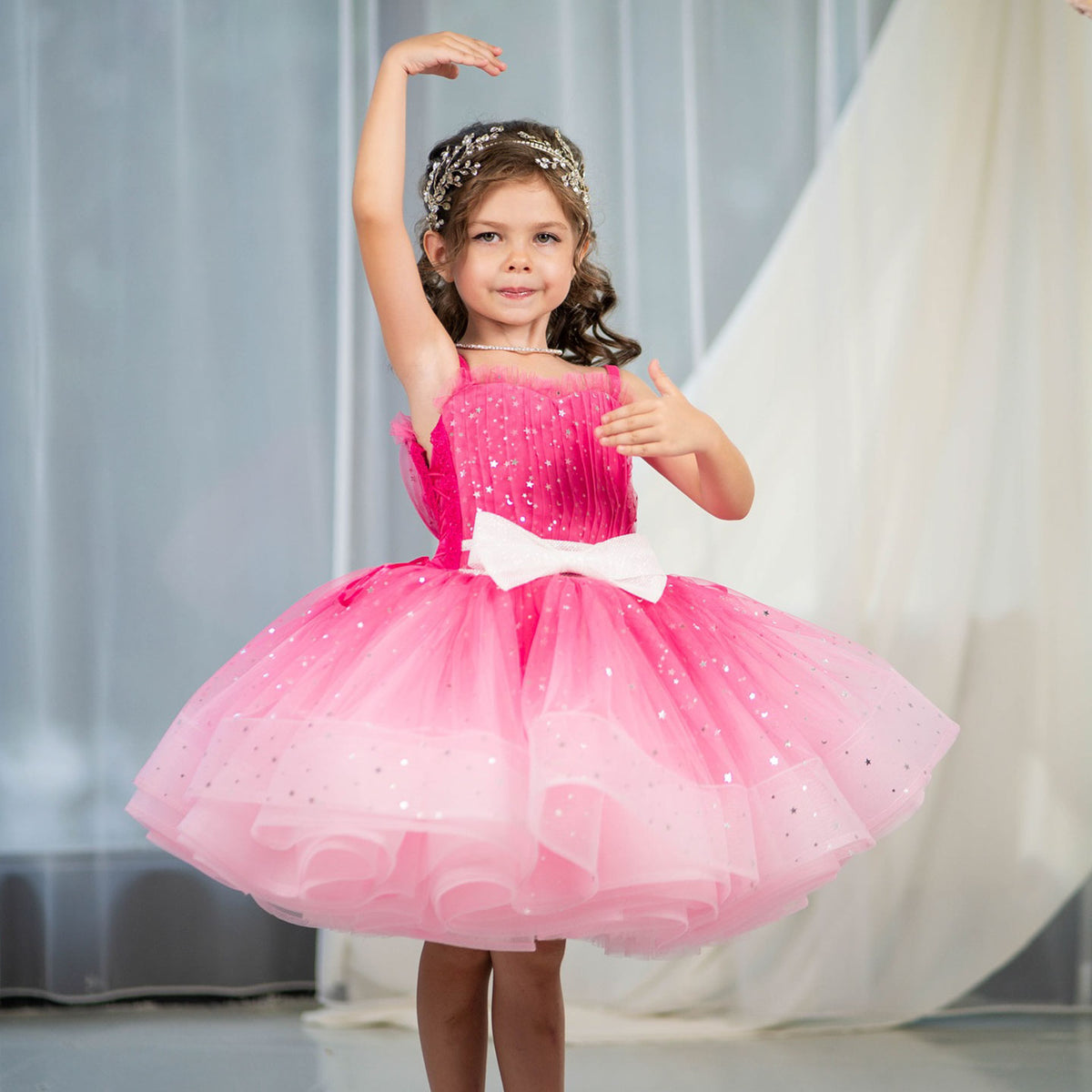 Fuchsia Flower Girl Dress with Bow Wedding Birthday Party Prom D133