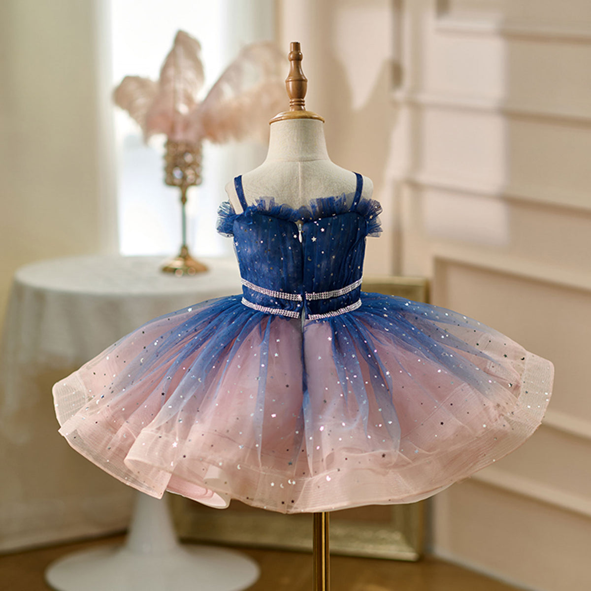 Elegant Blue Girl Dress Knee Length Kids Princess Birthday Gown D159 – Jill Wish Elegant Blue Girl Dress Knee Length Kids Princess Birthday Gown D159 – Jill Wish