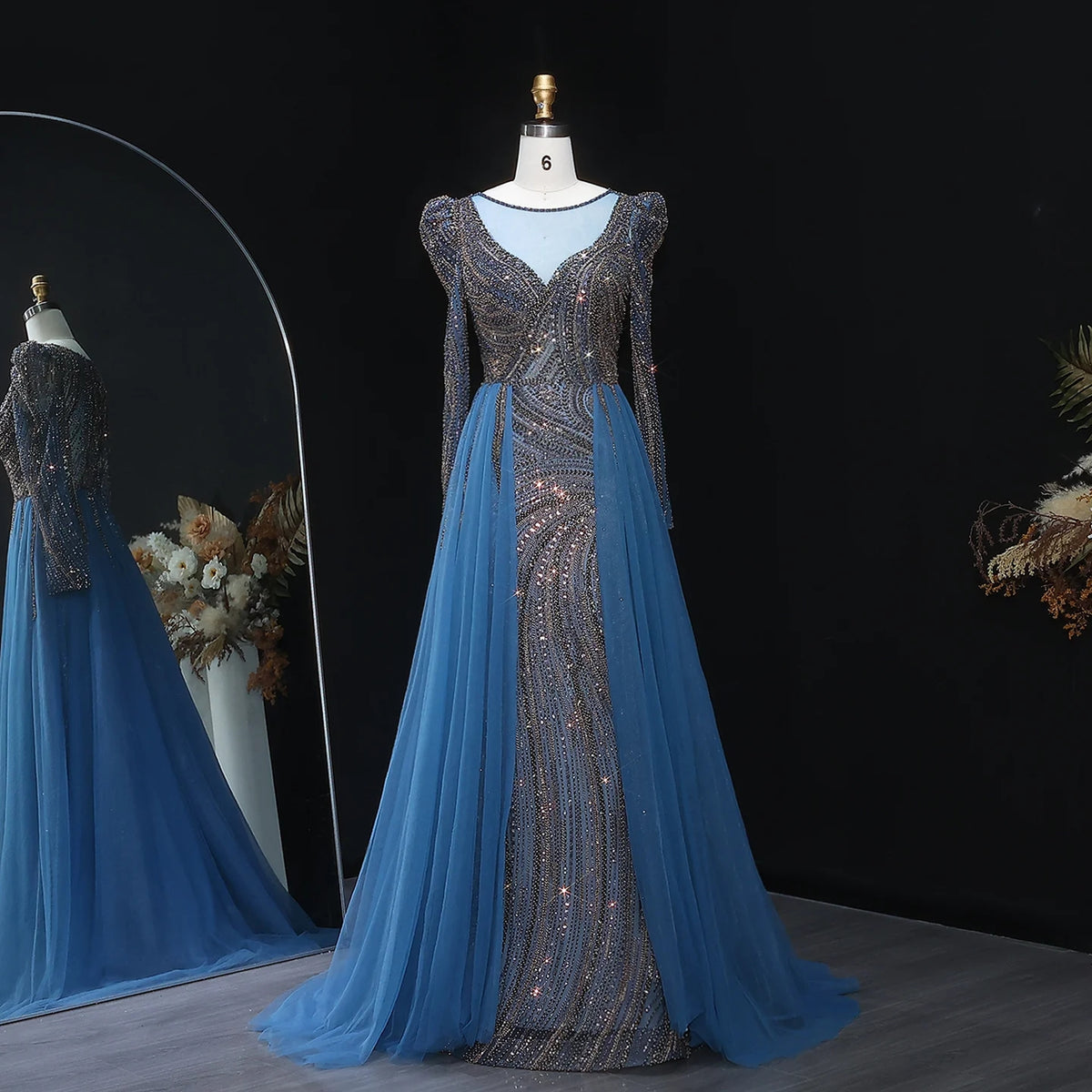 Jill Wish Luxury Arabian O-Neck Long Sleeve Evening Dress SS100