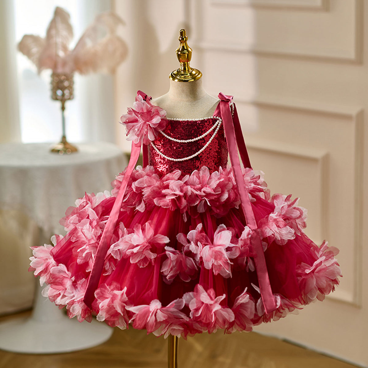 Elegant Flower Girl Dress Knee Length Princess Birthday Party Gown J428