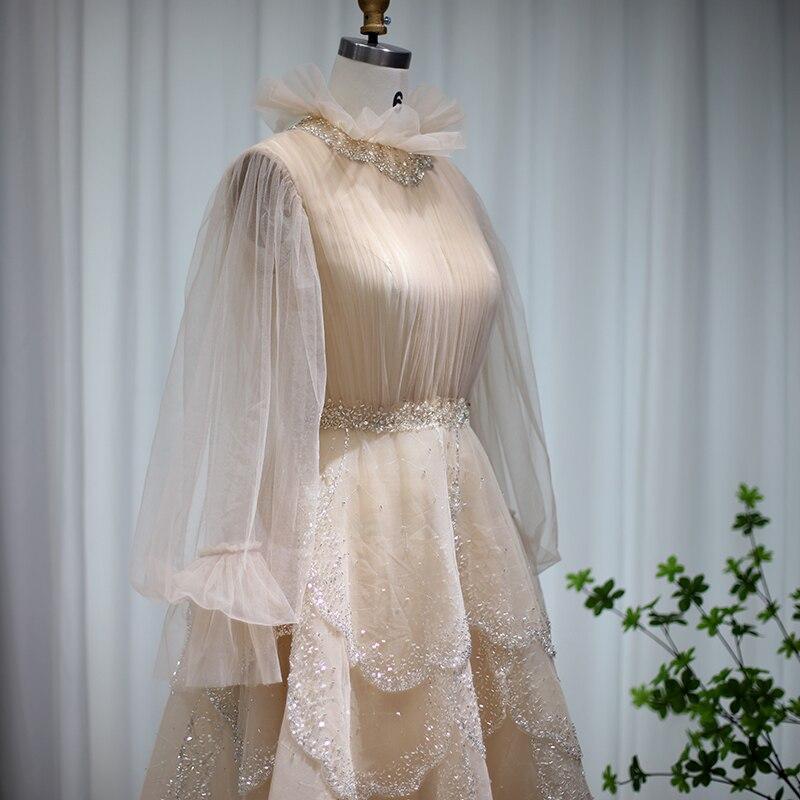 Champagne Long Sleeve Muslim Evening Dresses 2023 Luxury Dubai Arabic Formal Dreess for Women Wedding Party SS480