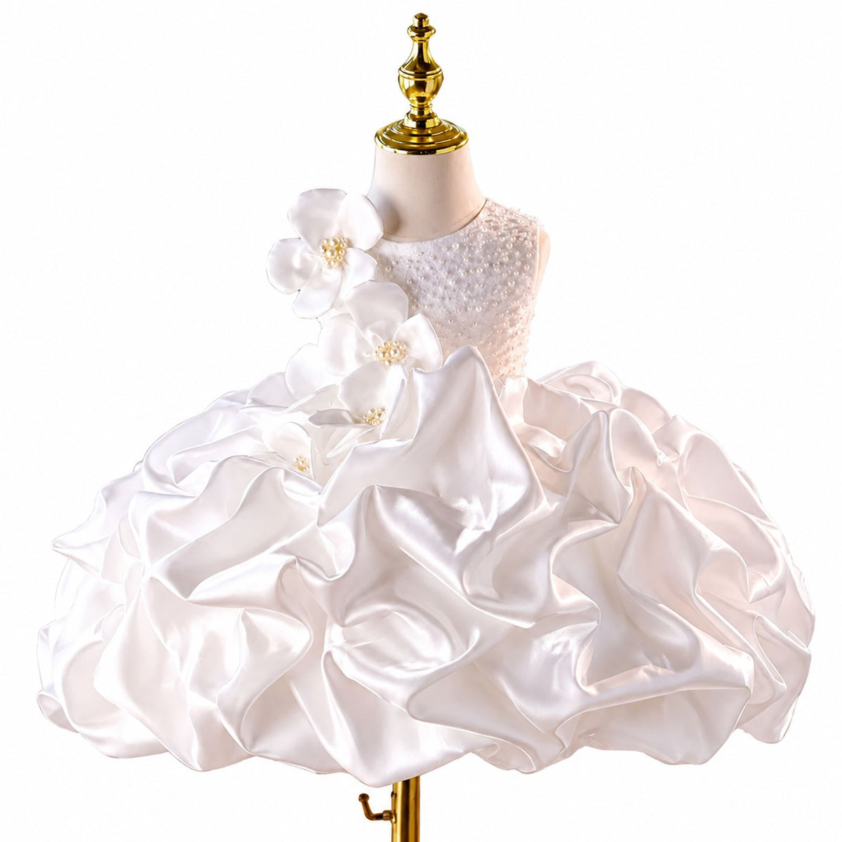 White ruffle flower girl dress back detail D294