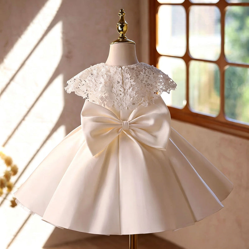 Ivory lace cape flower girl dress D295