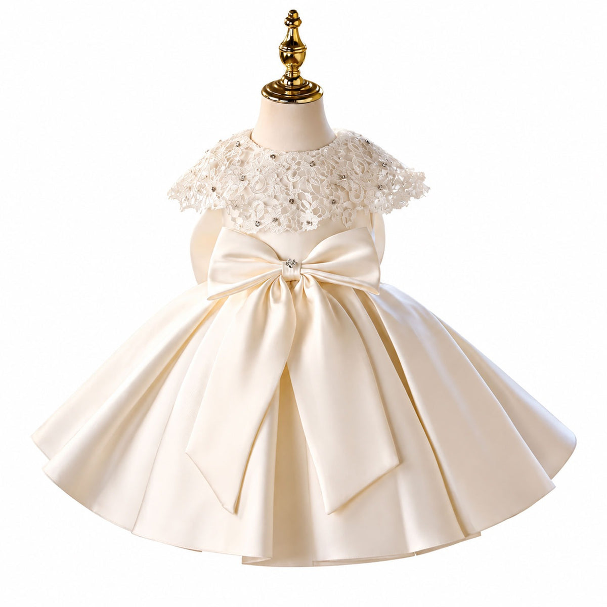 Ivory lace cape flower girl dress product photo D295