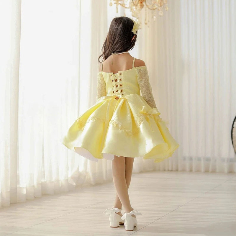 Yellow off shoulder flower girl dress D296