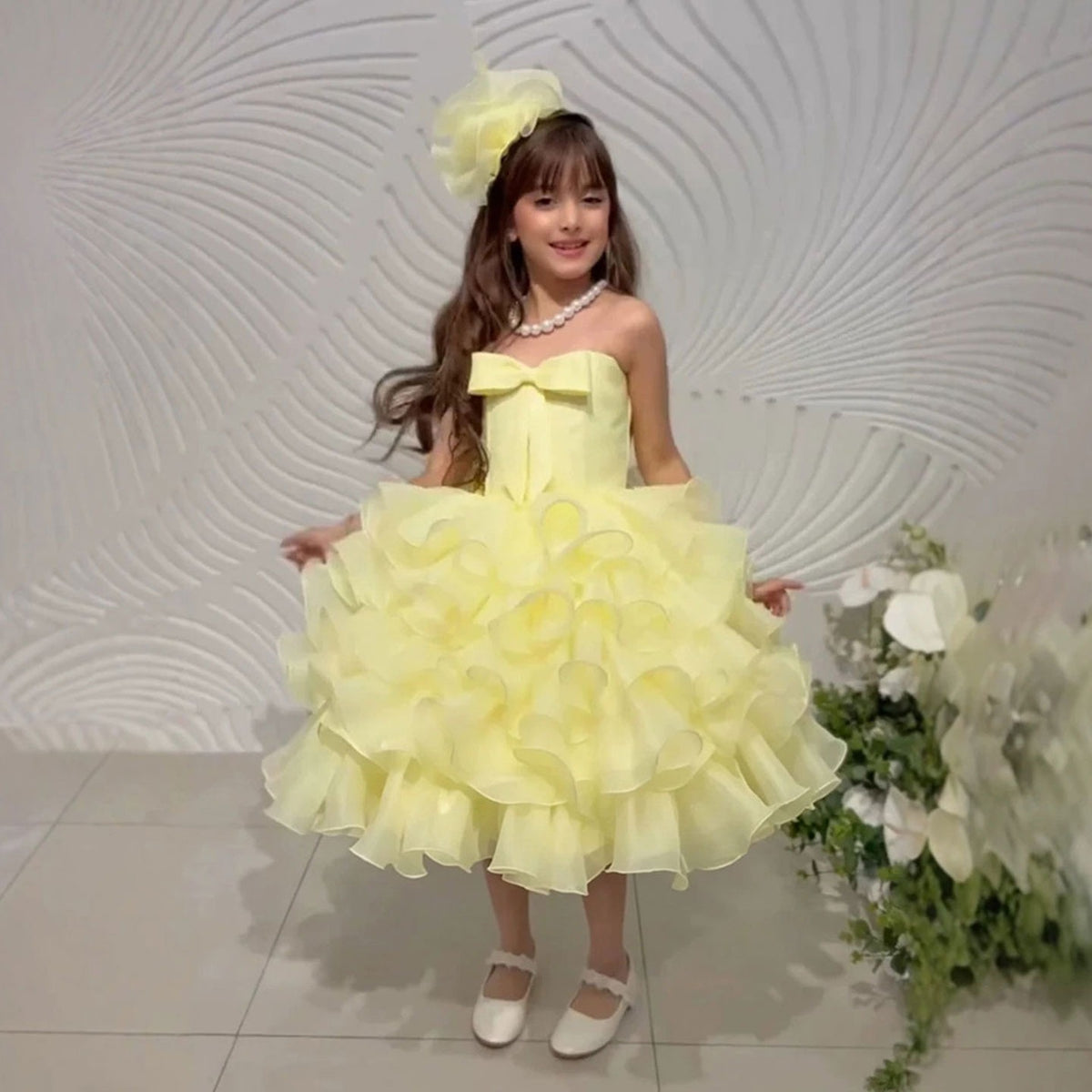 Yellow ruffle flower girl dress D297