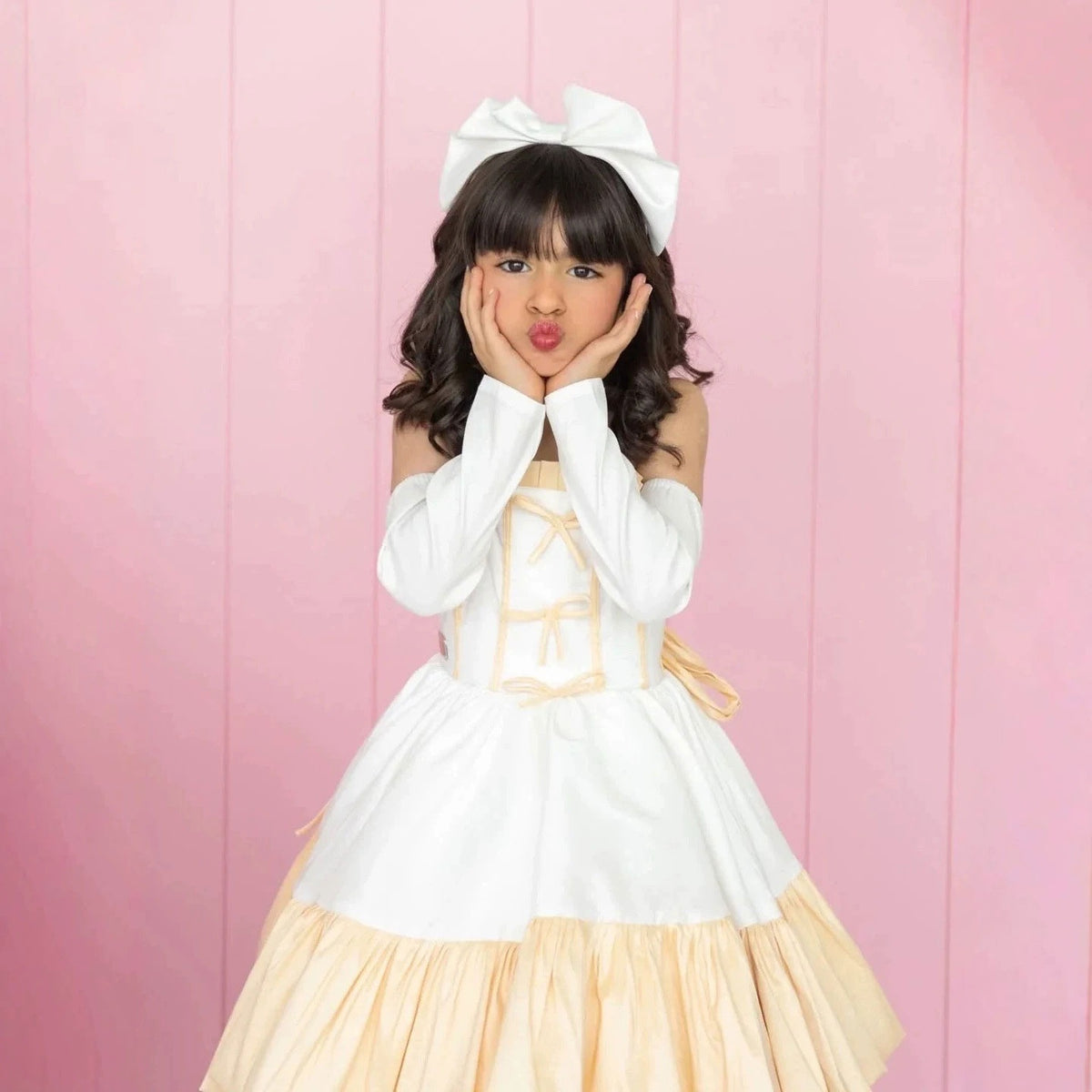 Champagne contrast ruffle flower girl dress D298
