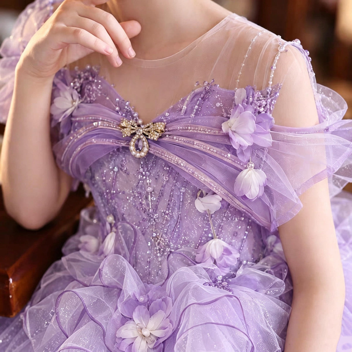 D308 lilac floral girls princess dress