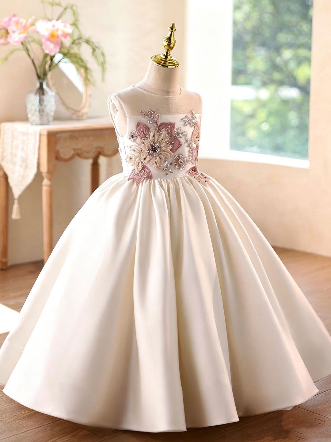 D379 off-white embroidered girls gown