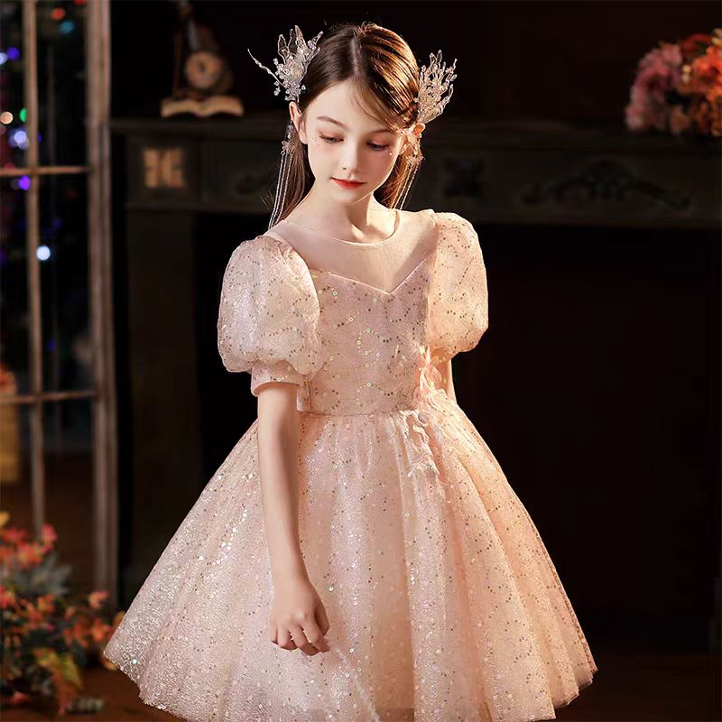 Dreamy Pink Girl Dress Floral Holiday Wedding Party Ball Gown J716