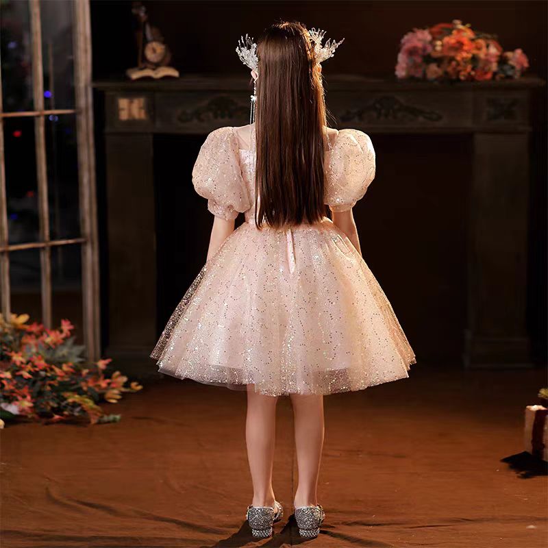 Dreamy Pink Girl Dress Floral Holiday Wedding Party Ball Gown J716