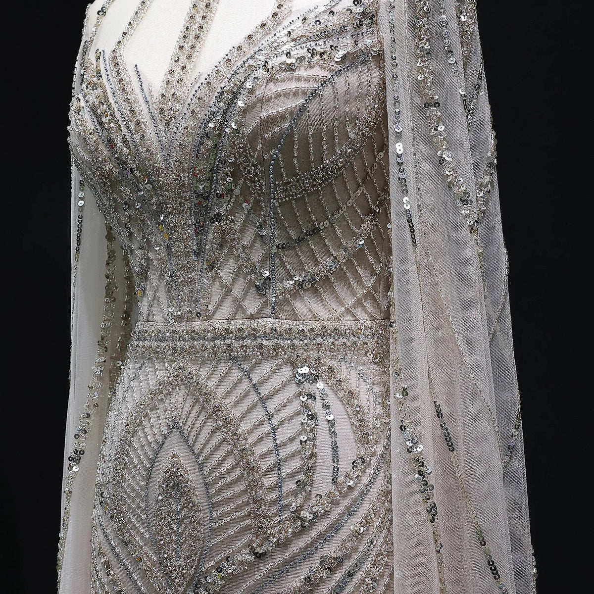 Dubai Green Mermaid Evening Dress with Cape Sleeves SS042