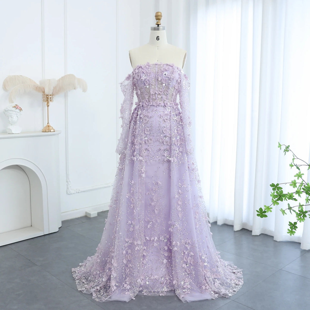 Elegant 3D Flowers Pink Evening Dress with Overskirt SS352