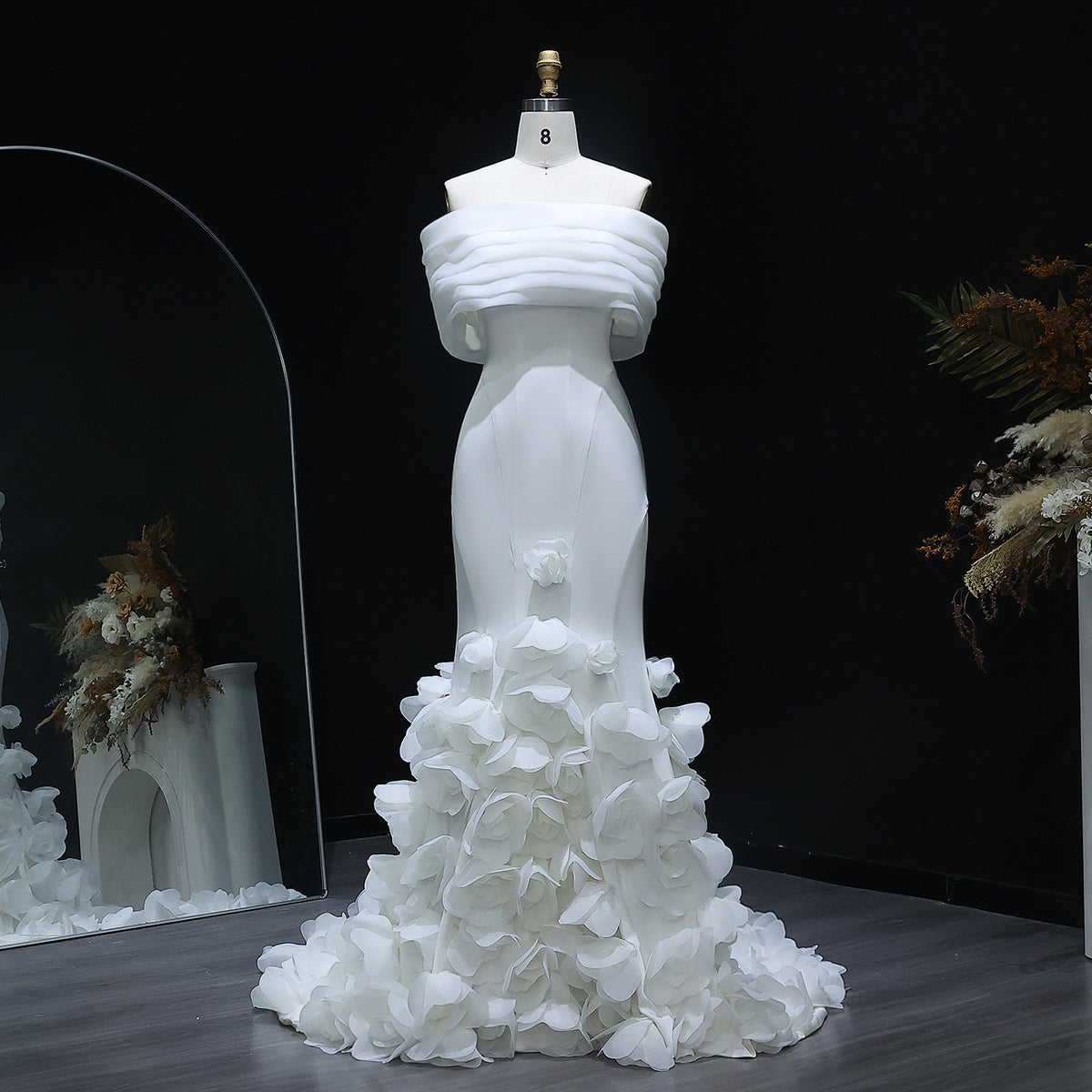 Elegant 3D flowers Off Shoulder White Evening Dress SF206