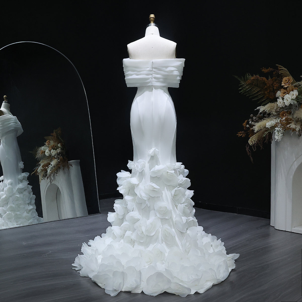 Elegant 3D flowers Off Shoulder White Evening Dress SF206