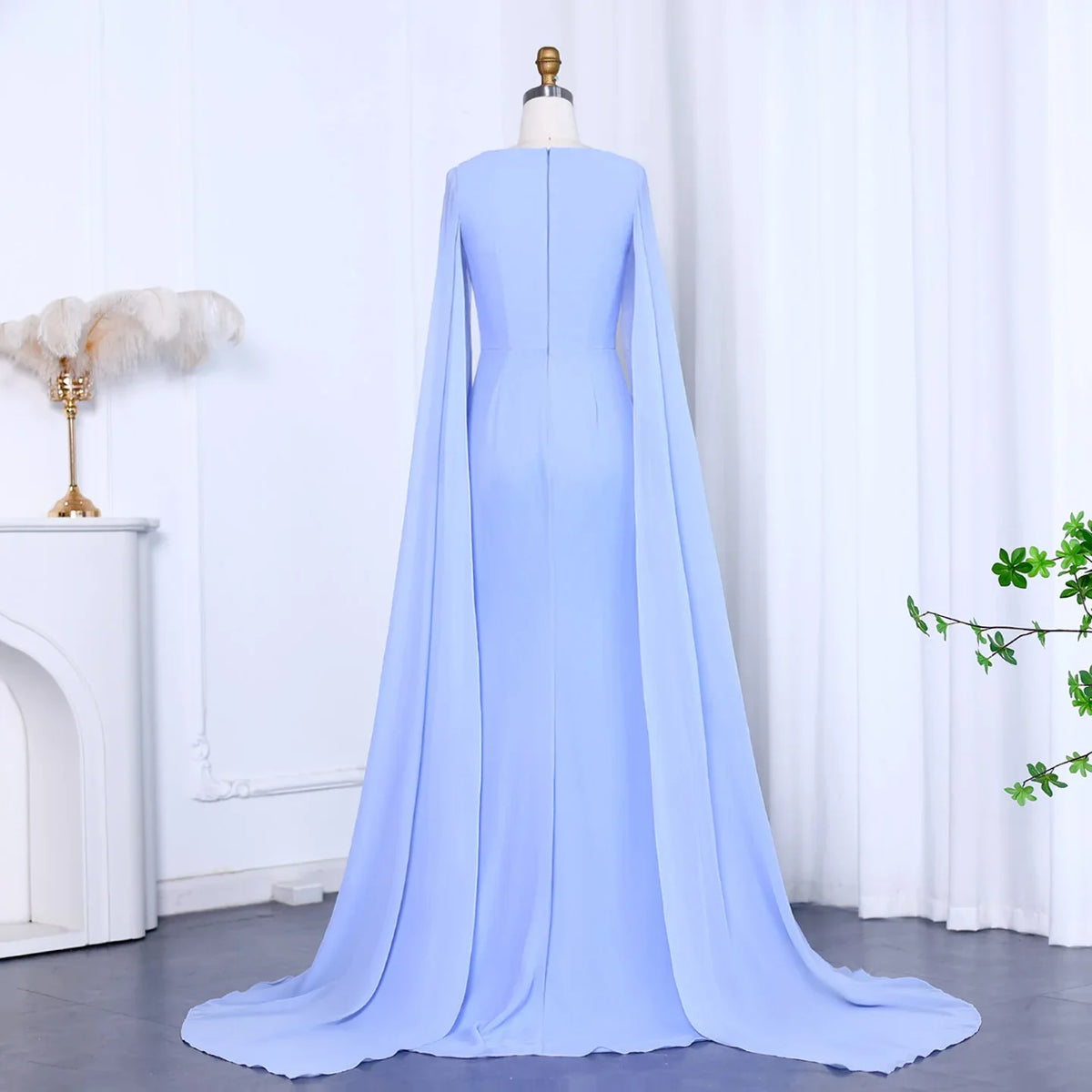 Elegant Asymmetrical Sage Green Chiffon Arabic Evening Dress SF051