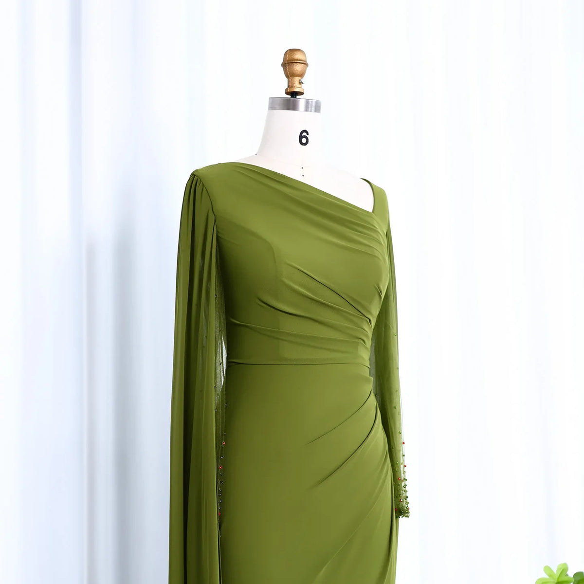 Elegant Asymmetrical Sage Green Chiffon Arabic Evening Dress SF051
