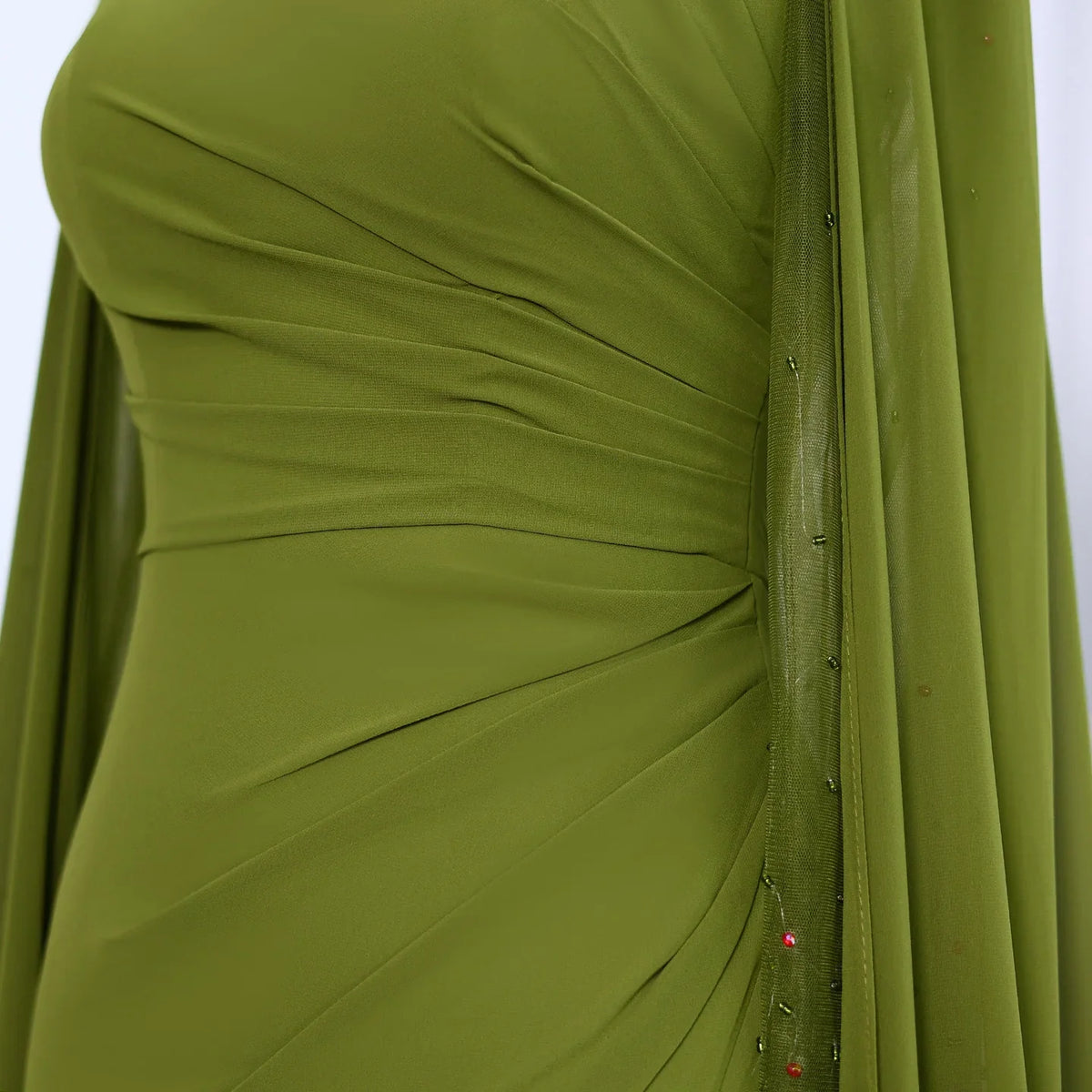 Elegant Asymmetrical Sage Green Chiffon Arabic Evening Dress SF051