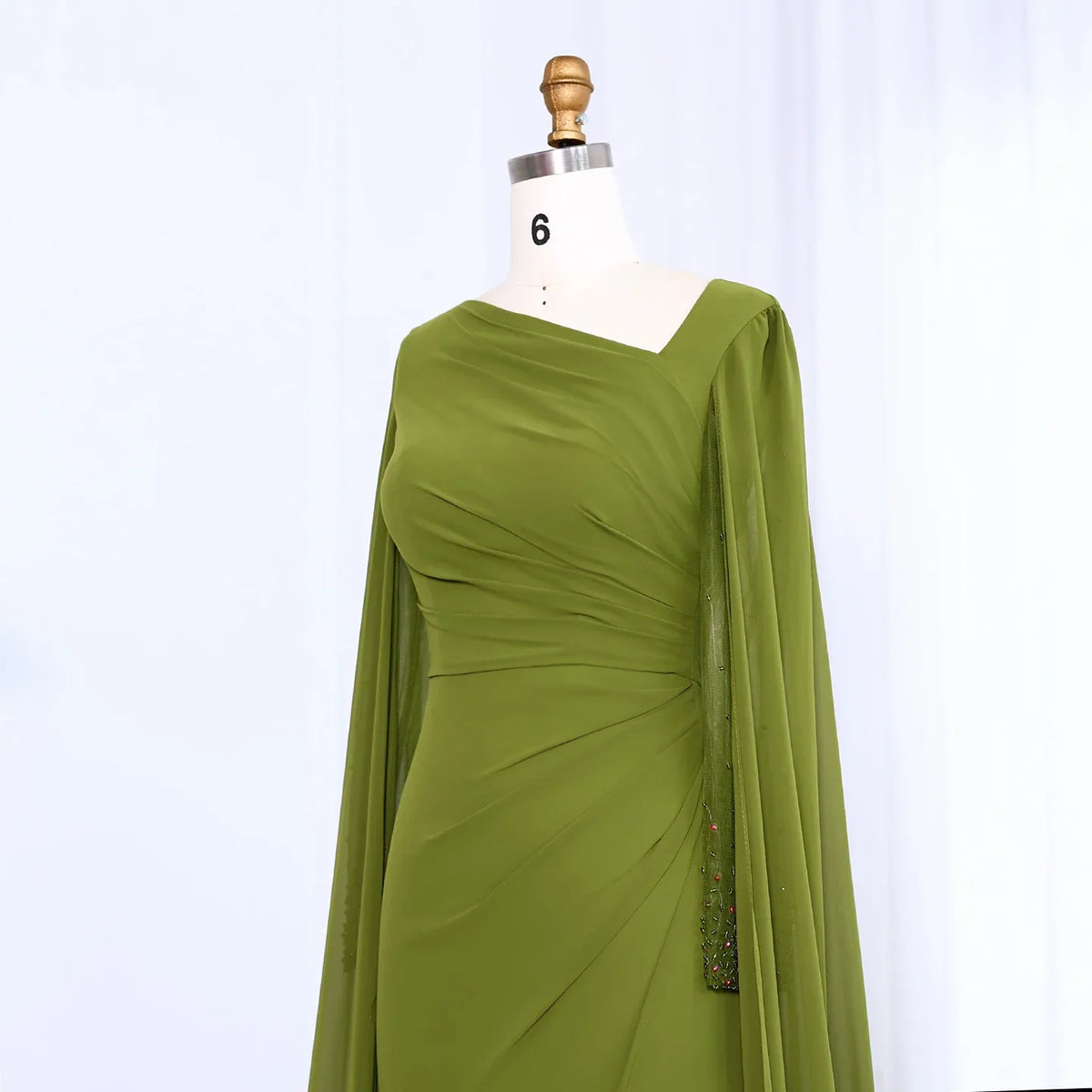 Elegant Asymmetrical Sage Green Chiffon Arabic Evening Dress SF051