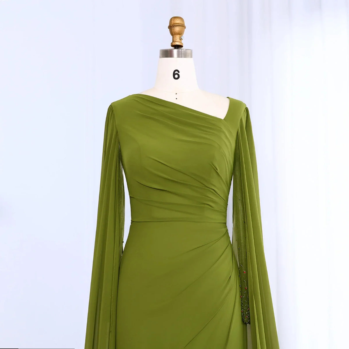 Elegant Asymmetrical Sage Green Chiffon Arabic Evening Dress SF051
