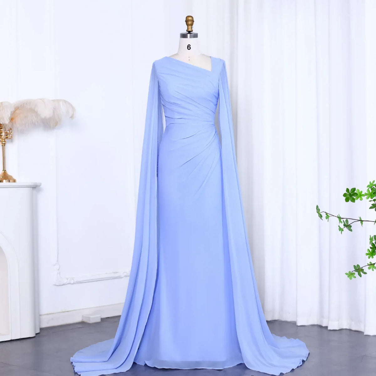 Elegant Asymmetrical Sage Green Chiffon Arabic Evening Dress SF051