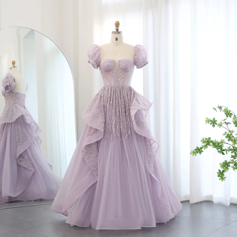Elegant Beaded Lilac Ball Gown Evening Dress SS452