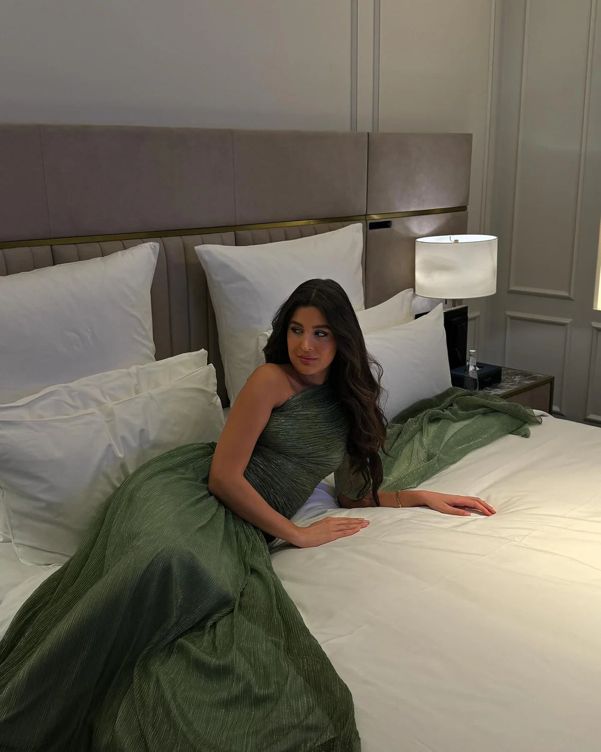 Elegant Green One Shoulder A-Line Evening Dress SF406