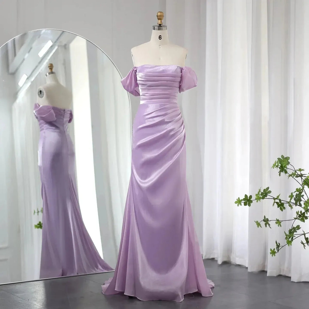 Elegant Off Shoulder Arabic Mermaid Beige Evening Dress SF001