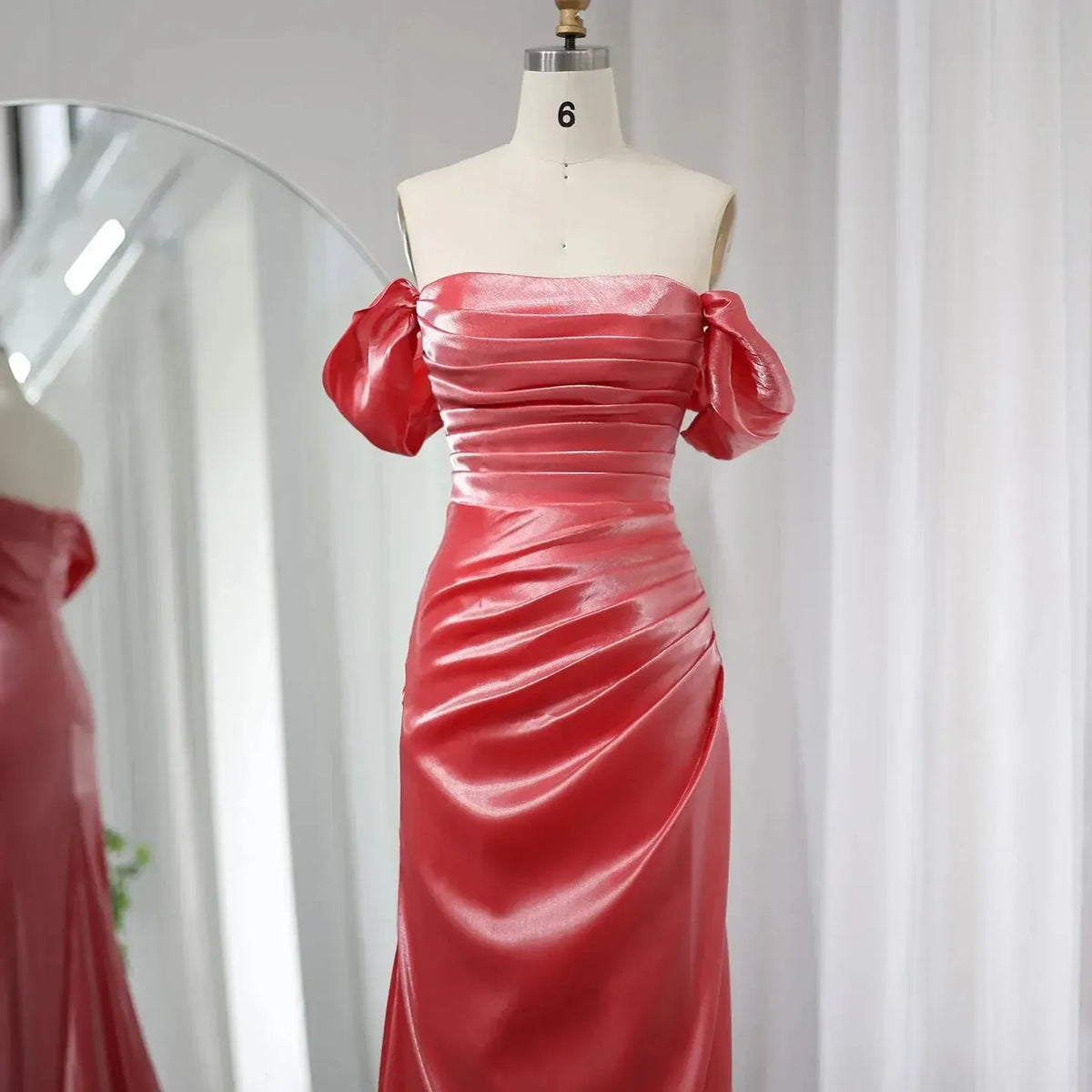 Elegant Off Shoulder Arabic Mermaid Beige Evening Dress SF001