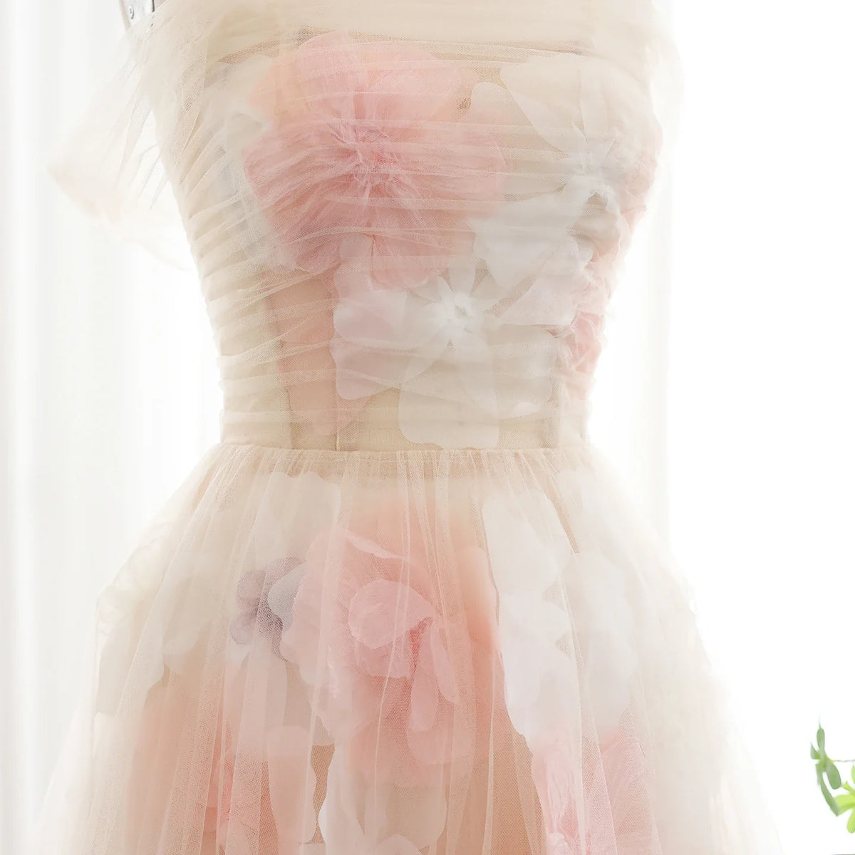 Elegant Off Shoulder Pink 3D Flowers Champagne Evening Dress Arabic SS321