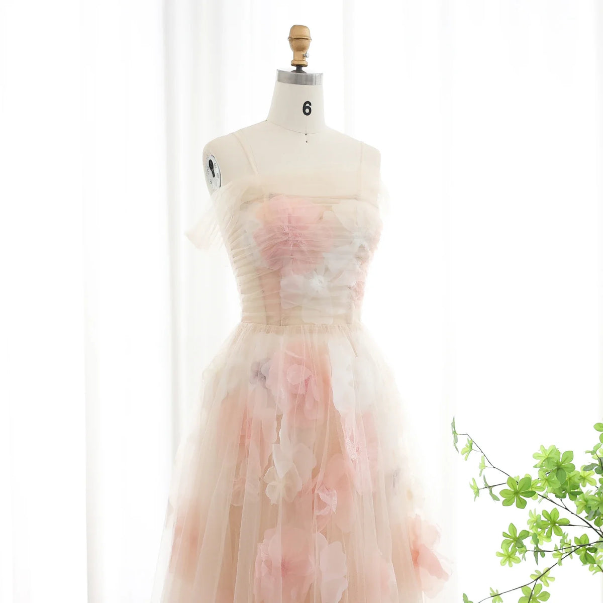 Elegant Off Shoulder Pink 3D Flowers Champagne Evening Dress Arabic SS321