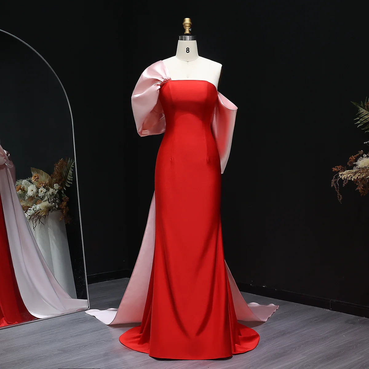 Elegant Red and Pink Off Shoulder Evening Dress SF366