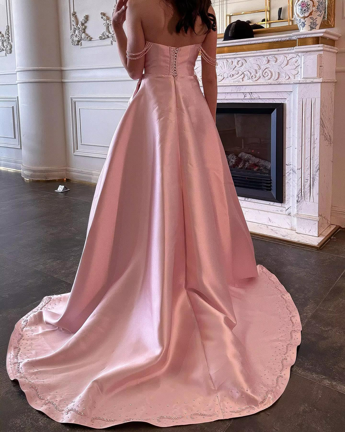 Elegant Strapless Pink and Red Two-Tone Evening Dress SS244