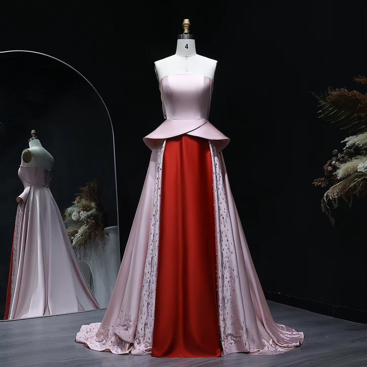 Elegant Strapless Pink and Red Two-Tone Evening Dress SS244