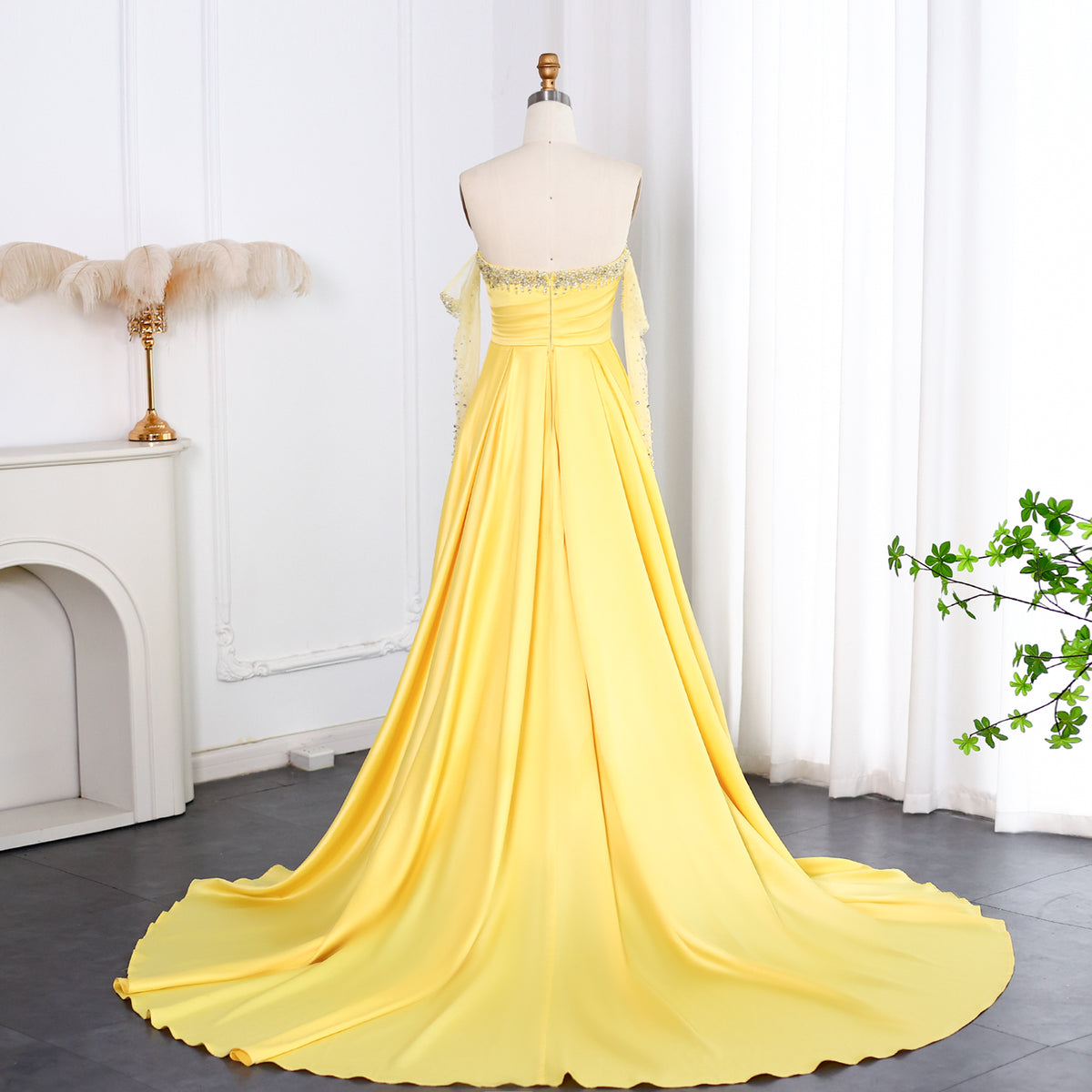 Elegant Sweetheart Yellow Satin Evening Dress SS586