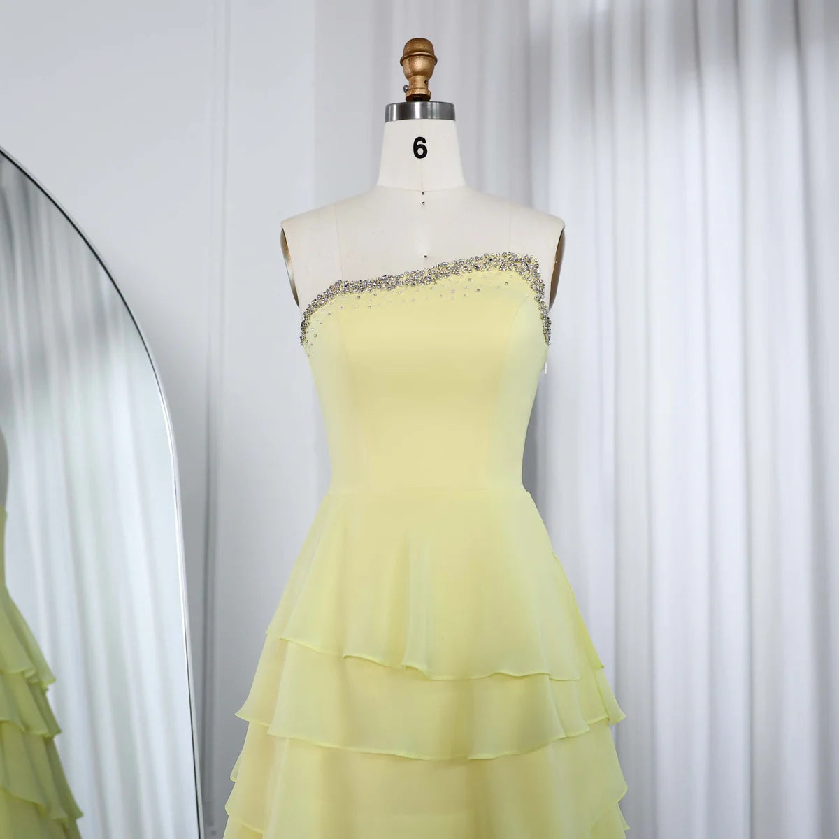 Elegant Yellow Strapless Ruffles Evening Dress SF256