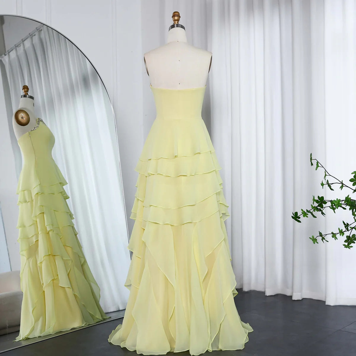 Elegant Yellow Strapless Ruffles Evening Dress SF256
