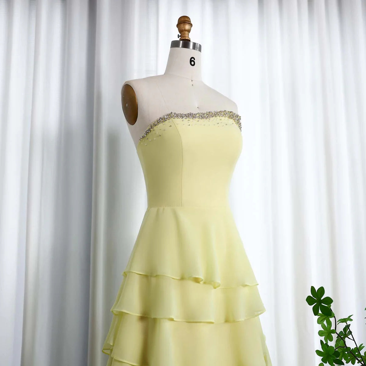 Elegant Yellow Strapless Ruffles Evening Dress SF256