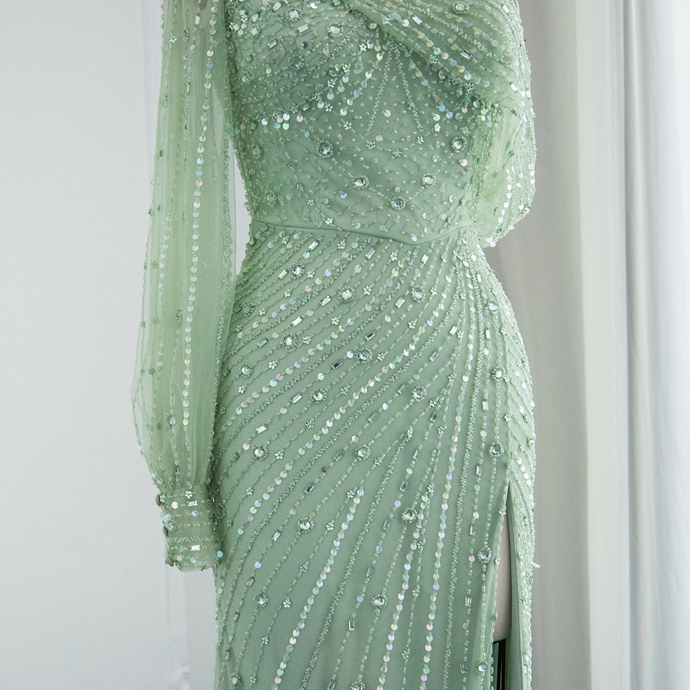 For Sale Green One Shoulder Mermaid Evening Dress SS267